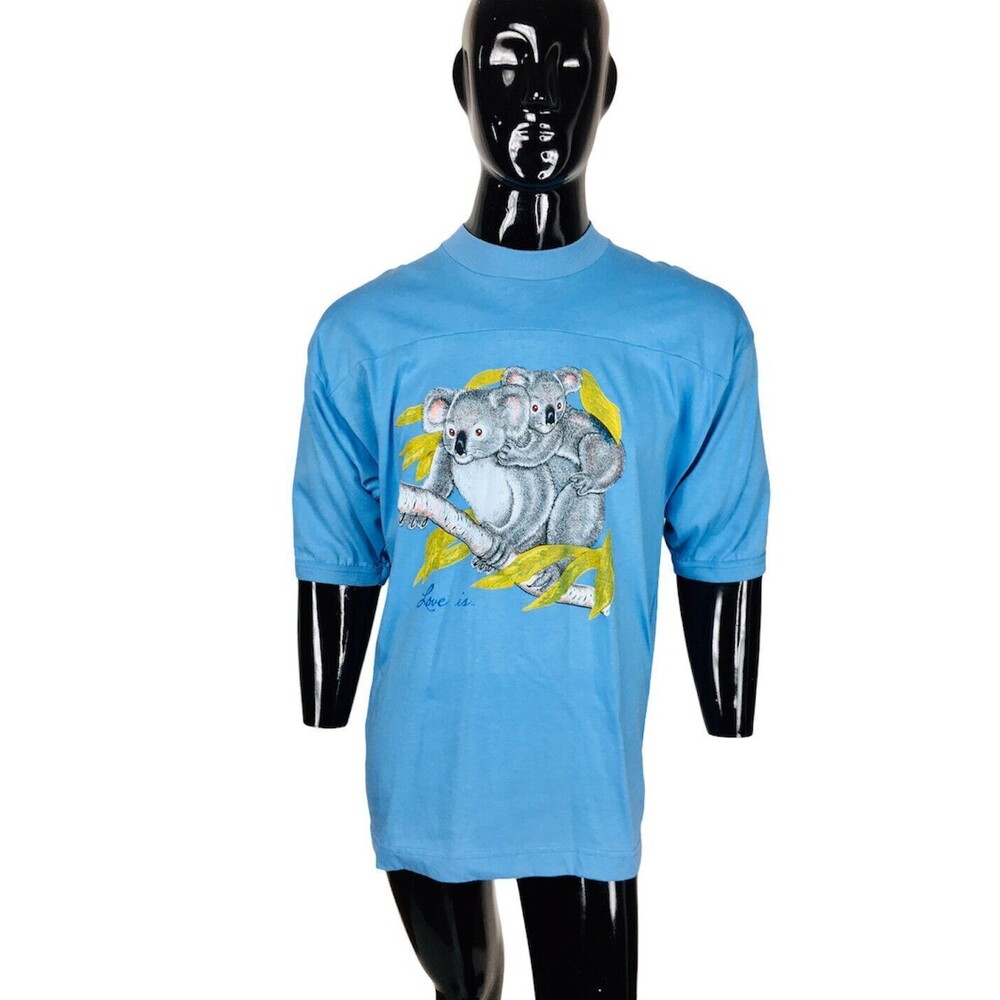 VTG 70s Deadstock Koala Bear "Love Is" Graphic Ringer Tee Unisex Size XL NEW